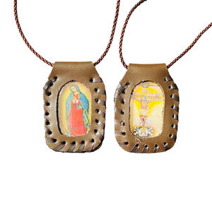 Saint Virgin Scapular Necklace Leather Handmade NEW Our Lady of Guadalupe Jesus